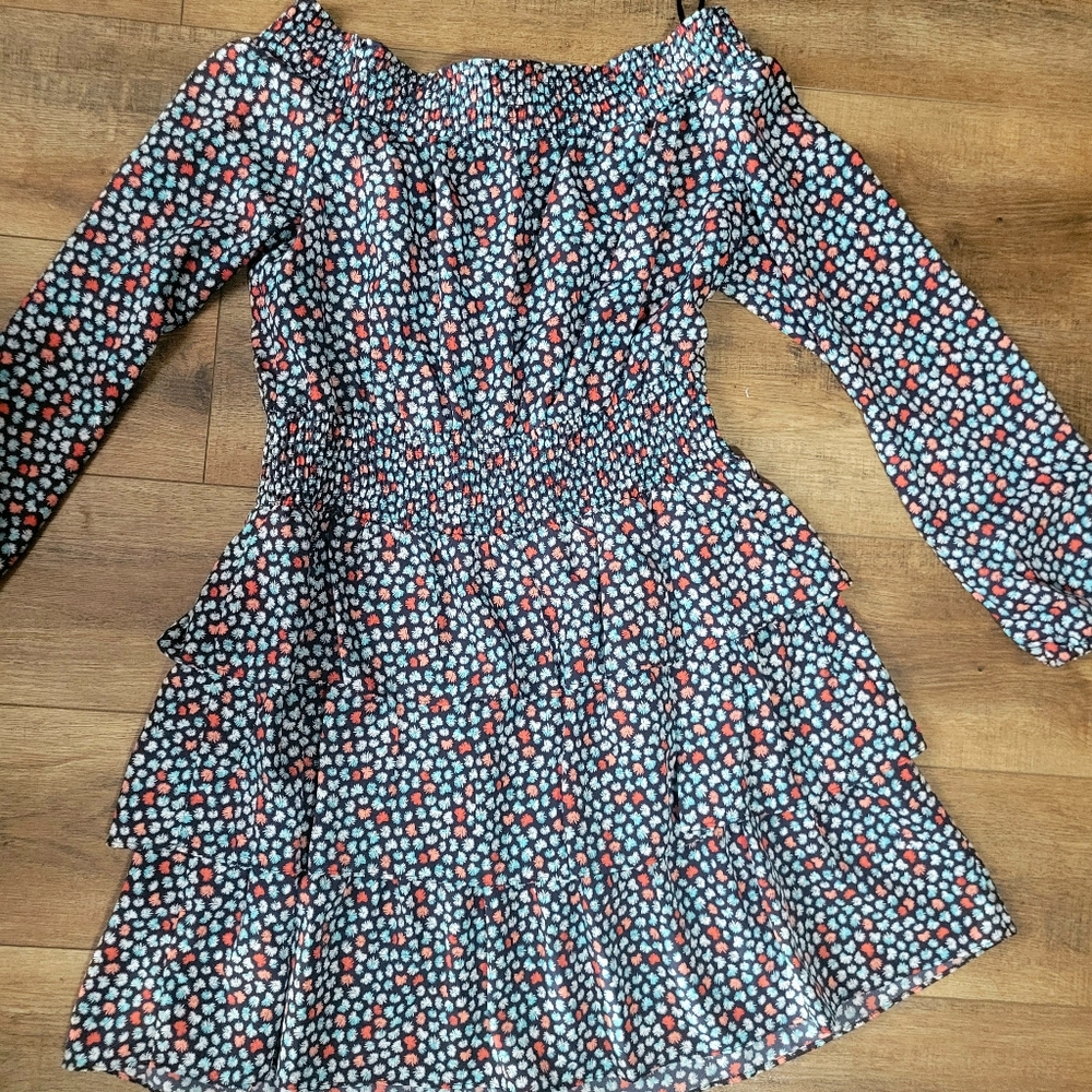 New MICHAEL Michael Kors T-palm Printed Off-the-shoulder Minidress.